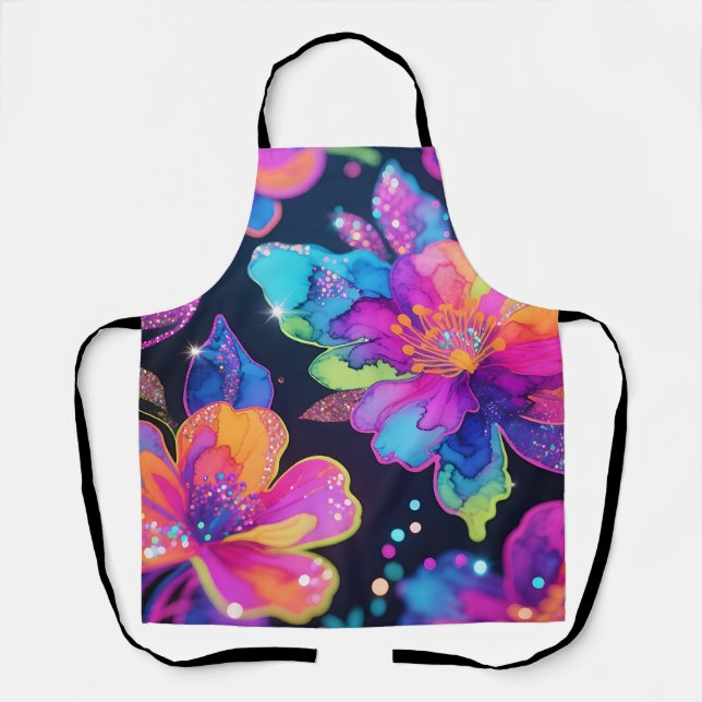 Neon Glitter Floral Pattern Apron (Front)