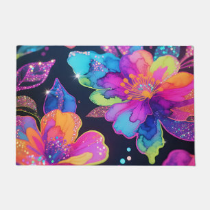 Neon Glitter Floral Pattern Doormat