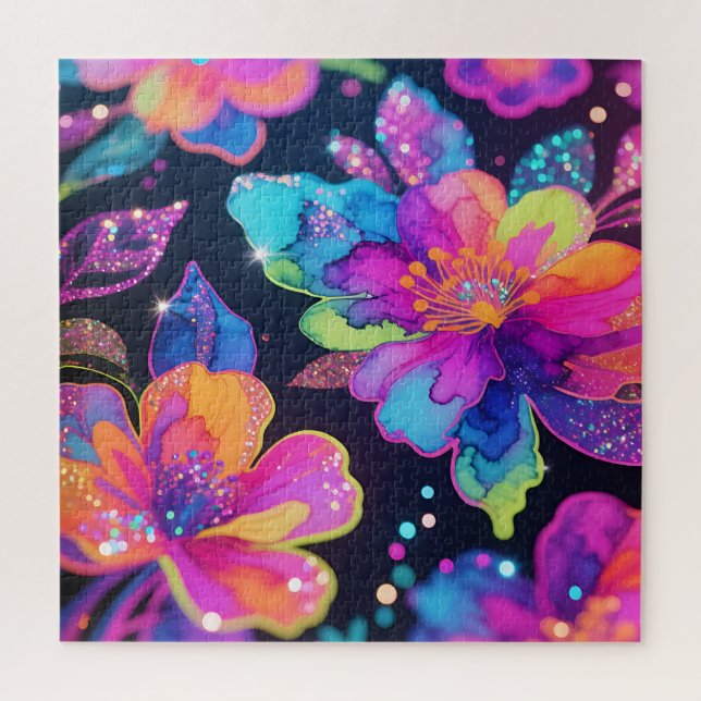 Neon Glitter Floral Pattern Jigsaw Puzzle (Vertical)