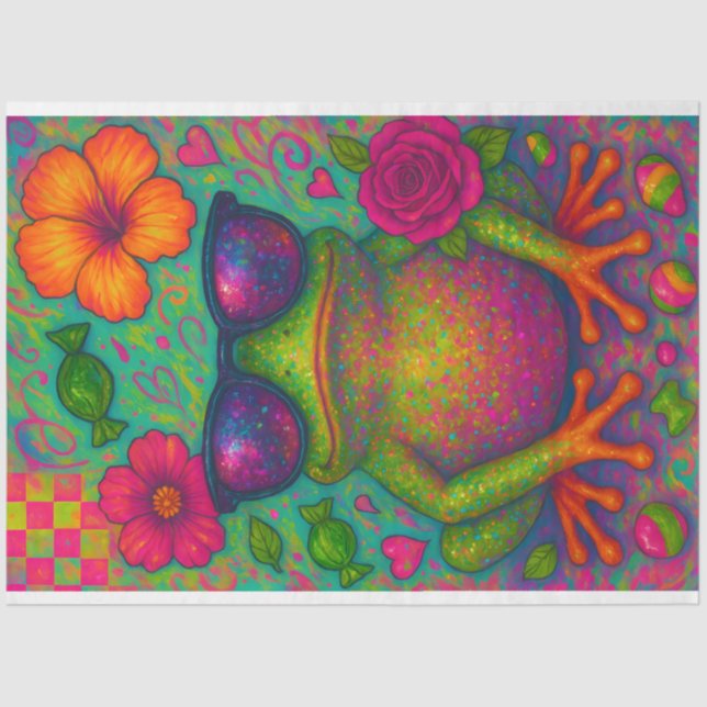 Neon Glitter Frog Decoupage Paper – Candycore Frog (Front)
