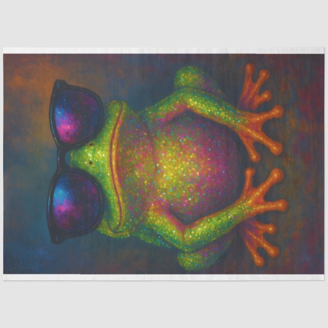 Neon Glitter Frog in Shades – Decoupage Paper | (Front)