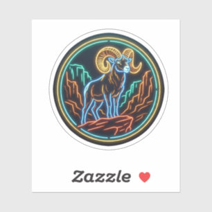 Neon Glow Bighorn Sheep Mountain Sticker