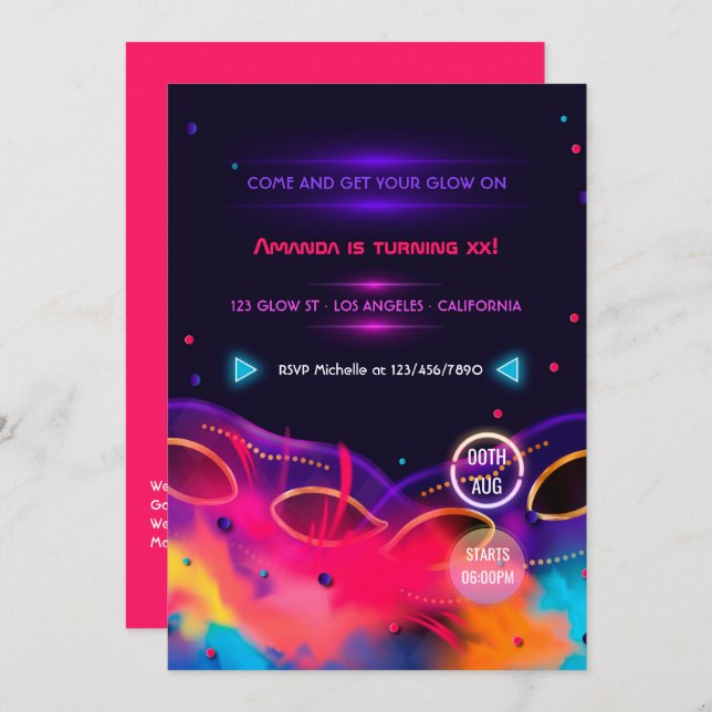 Neon Glow Birthday Party Invitation (Front/Back)