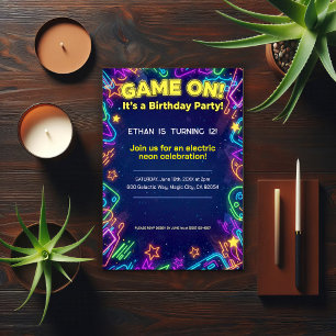 Neon Glow Brthday Party Invitation