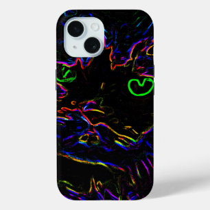 Neon Glow Cat iPhone 15 Case
