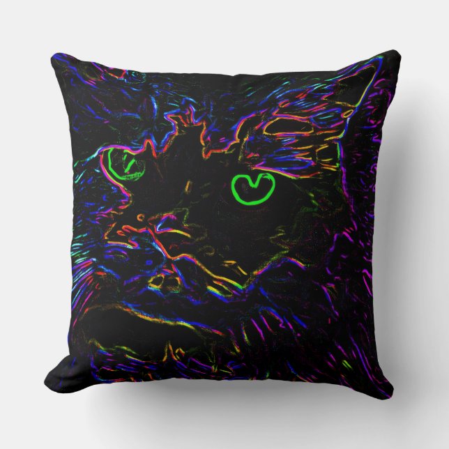 Neon Glow Cat Cushion (Front)