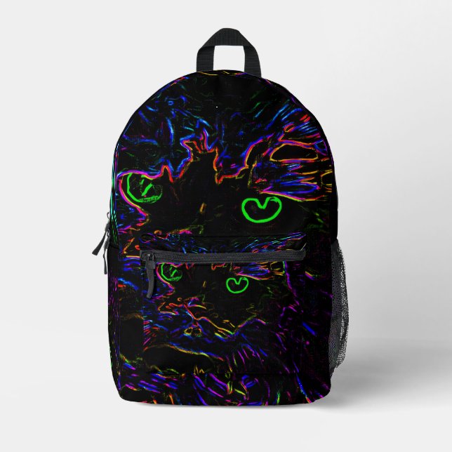 Neon Glow Cat Printed Backpack (Front)