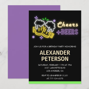 Neon Glow Cheers Beer Men 53rd birthday Invitation