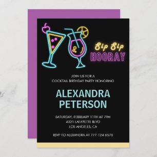 Neon Glow Cocktail 42nd birthday Invitation