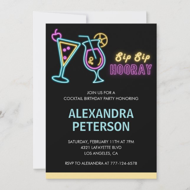 Neon Glow Cocktail 92nd birthday Invitation (Front)