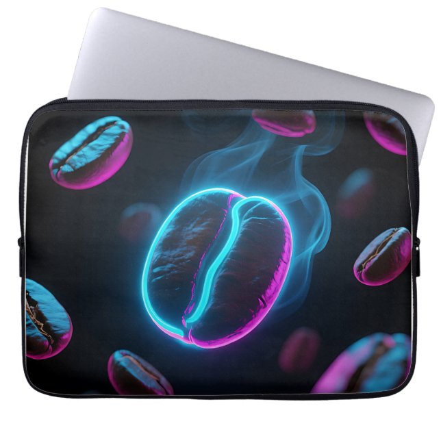 Neon Glow Coffee Bean Energy Laptop Sleeve (Front)