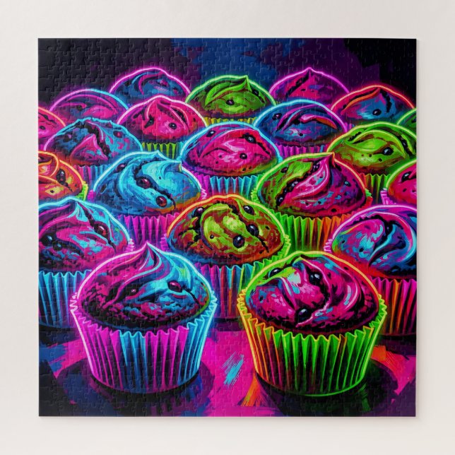Neon Glow Cupcakes Pattern Jigsaw Puzzle (Vertical)