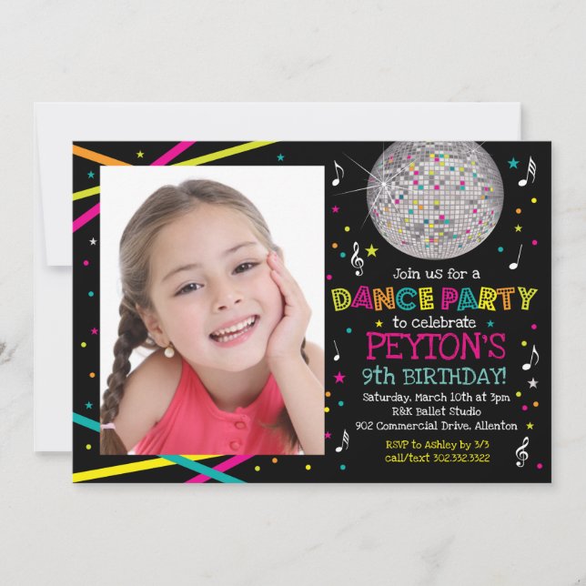Neon Glow Dance Party - Photo Invitation (Front)