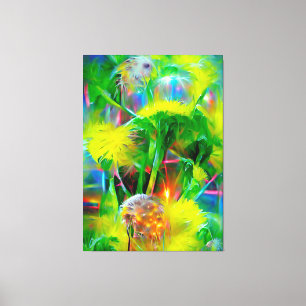 Neon Glow Dandelions in Dream Garden Canvas Print