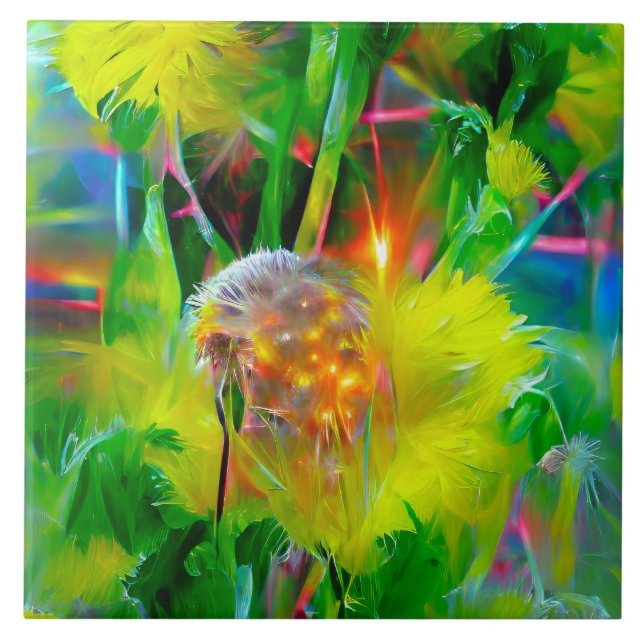 Neon Glow Dandelions in Dream Garden Tile (Front)