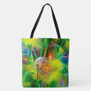 Neon Glow Dandelions in Dream Garden Tote Bag