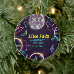 Neon Glow Disco Dance Birthday Party Ceramic Tree Decoration