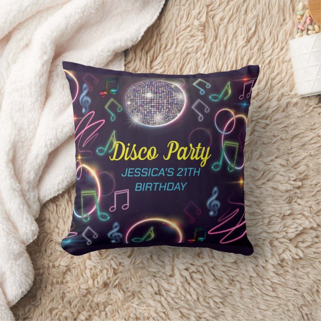Neon Glow Disco Dance Birthday Party Cushion (Blanket)