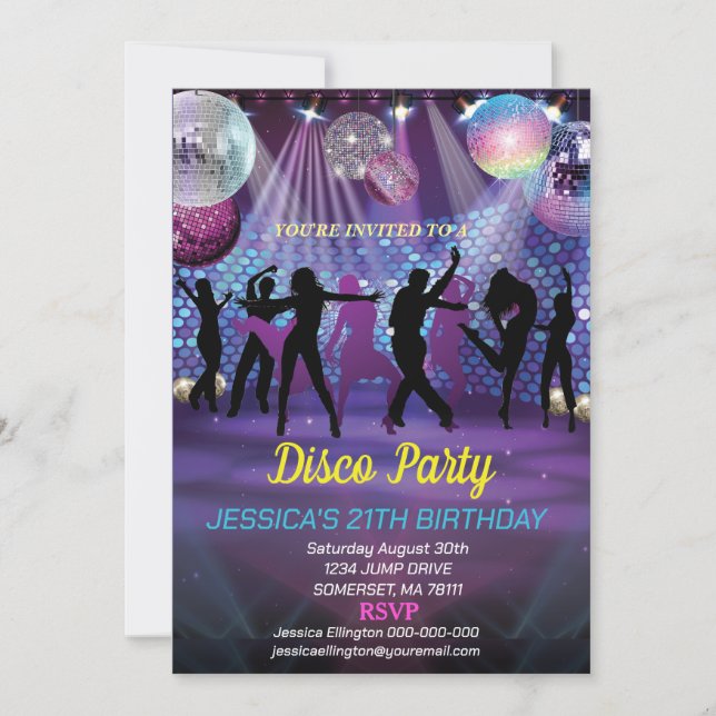 Neon Glow Disco Dance Birthday Party Invitation (Front)