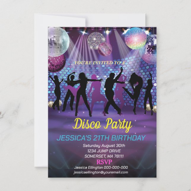 Neon Glow Disco Dance Birthday Party Invitation (Front)