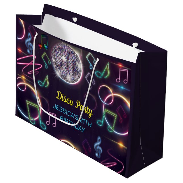 Neon Glow Disco Dance Birthday Party Large Gift Bag (Front Angled)
