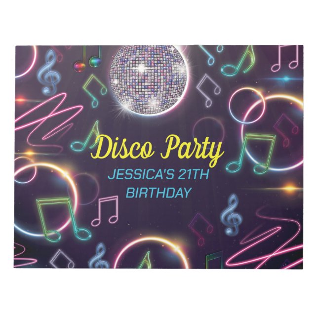 Neon Glow Disco Dance Birthday Party Notepad (Front)