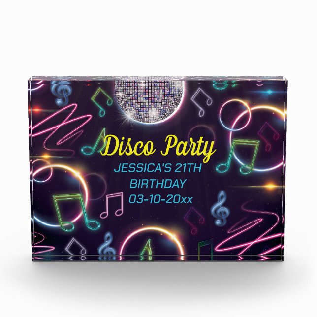Neon Glow Disco Dance Birthday Party Photo Block (Front)