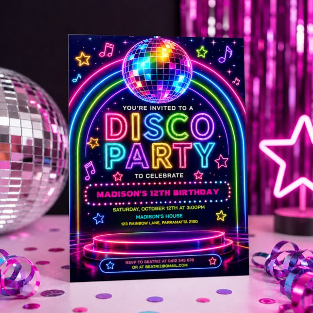 Neon Glow Disco Party Tween Birthday Invitation (Creator Uploaded)