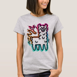 Neon Glow Flame Llama T-Shirt
