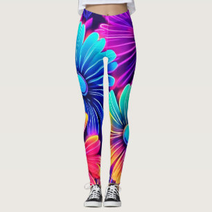 Neon Glow Floral Fantasy Art Leggings