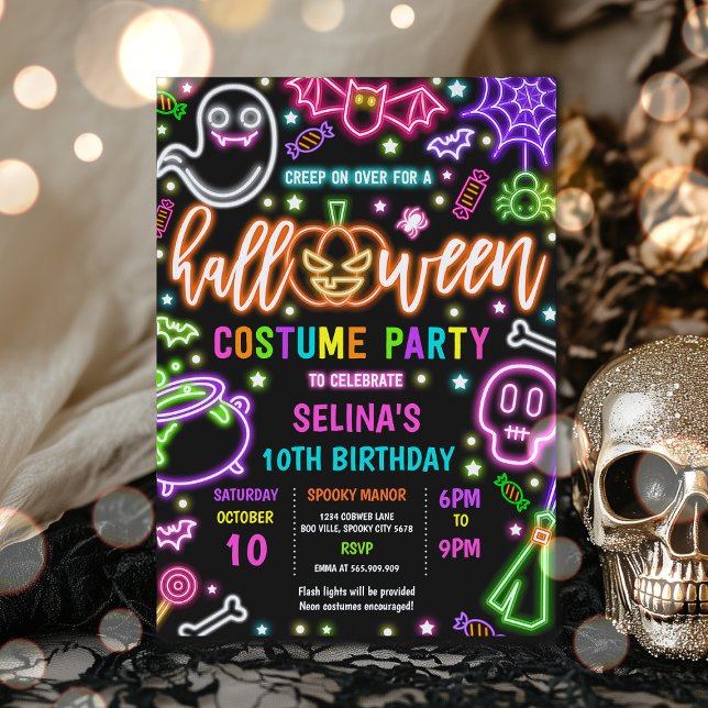 Neon Glow Halloween Costume Party Birthday Invitation (Creator Uploaded)