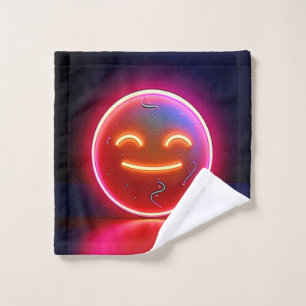 Neon Glow Happy Face Art Bath Towel Set