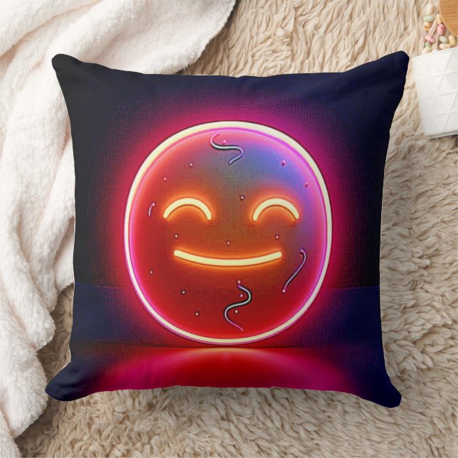 Neon Glow Happy Face Art Cushion (Blanket)