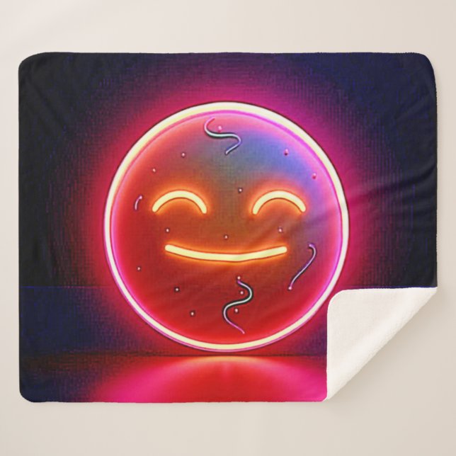 Neon Glow Happy Face Art Sherpa Blanket (Front (Horizontal))