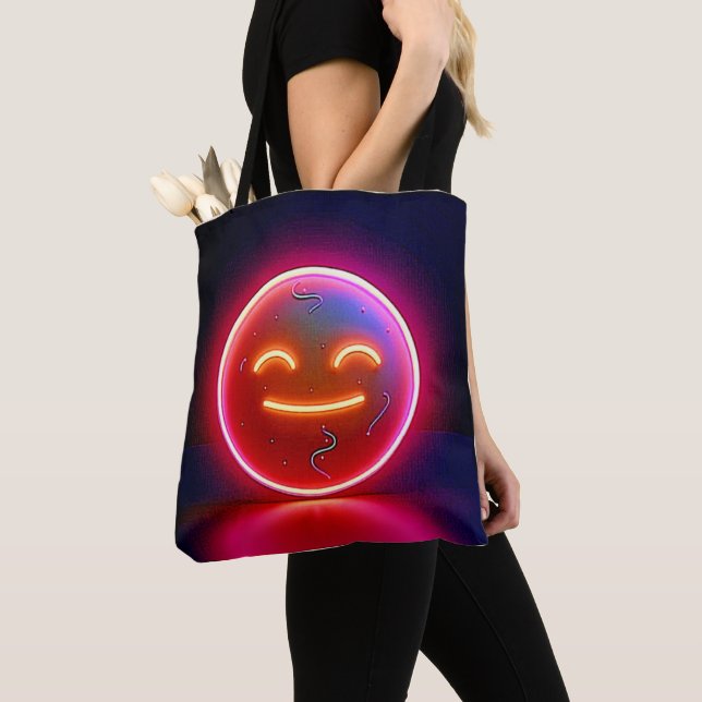 Neon Glow Happy Face Art Tote Bag (Close Up)