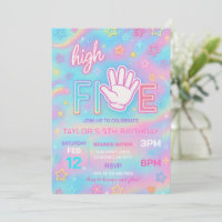 Neon Glow High Five Birthday Party Invitation