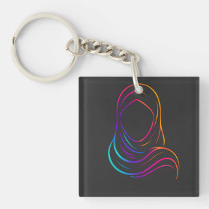 Neon Glow Hijab Silhouette Minimalist Art Key Ring