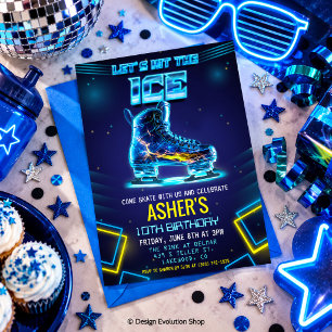 Neon Glow Ice Skating Birthday Invitation