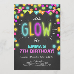 Neon Glow in the Dark Birthday invitation