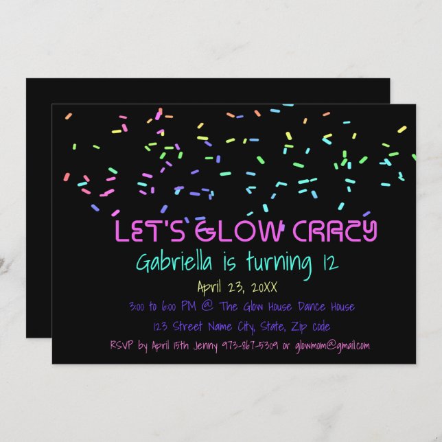 Neon Glow In The Dark Birthday Party Invitation (Front/Back)