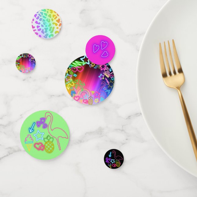 Neon Glow in the Dark, Rainbow Cheetah print Confetti (Group)