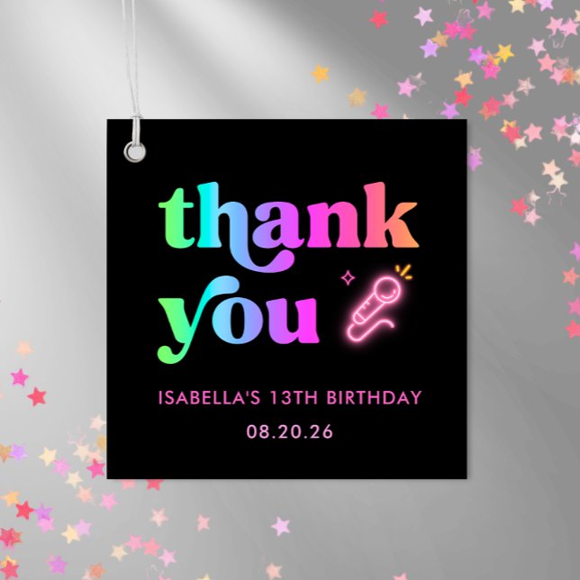 Neon Glow Karaoke Birthday Favour Tag (Creator Uploaded)
