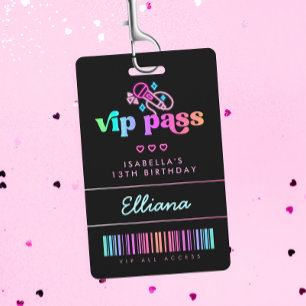 Neon Glow Karaoke Birthday VIP Pass Custom Party ID Badge