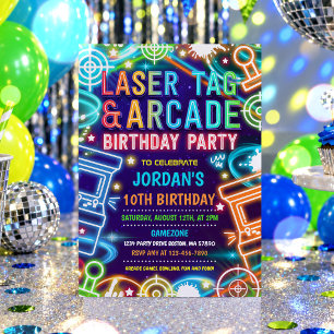 Neon Glow Laser Tag And Arcade Birthday Party Invitation