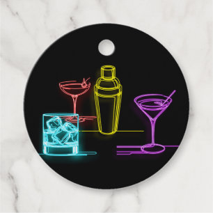 Neon Glow Lights Colourful Cocktails 21st Birthday Favour Tags