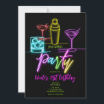 Neon Glow Lights Colourful Cocktails 21st Birthday Invitation<br><div class="desc">Customise any way you want.</div>