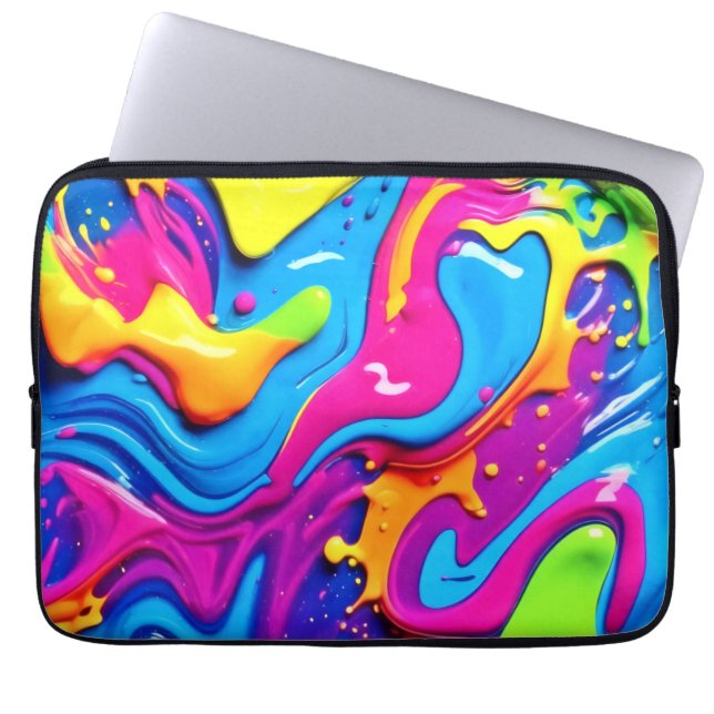 Neon Glow Liquid Splatter Artwork Laptop Sleeve (Front)