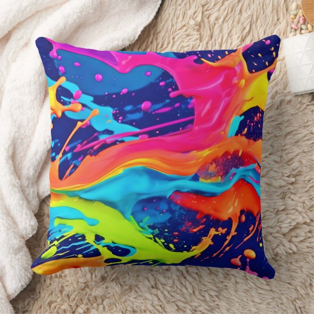 Neon Glow Liquid Swirls Design Cushion (Blanket)