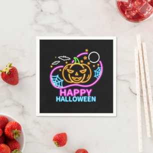 Neon Glow Look Halloween Pumpkin Bats Web Moon Nap Napkin