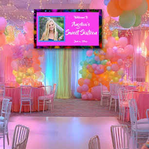 Neon Glow Look Sweet Sixteen Colourful Banner